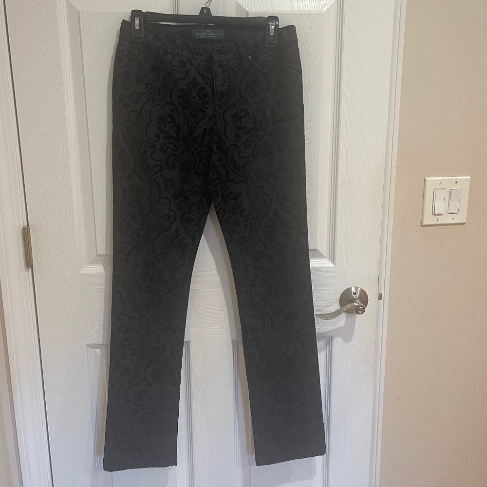 Lauren Ralph Lauren Black Velvet Modern Straight Pant/Jeans